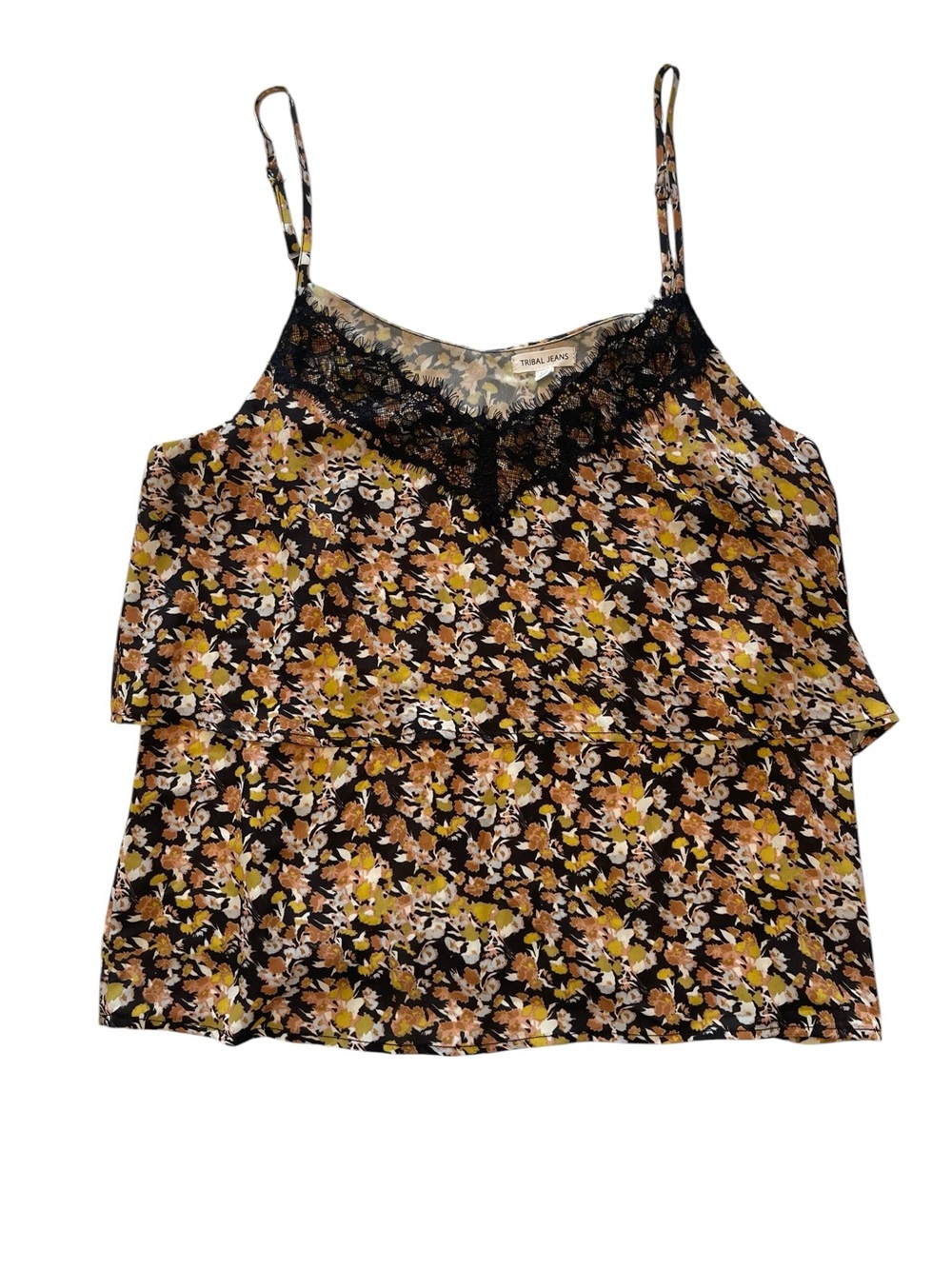 Whimsigoth Moody Dark Floral Eyelash Lace-Trim Layered Flowy V Neck Camisole